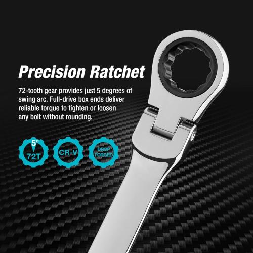 Size 14x15 mm Steel DURATECH 14 * 15 mm Extra Long Flex-Head Ratcheting Wrench, Metric, CR-V Steel