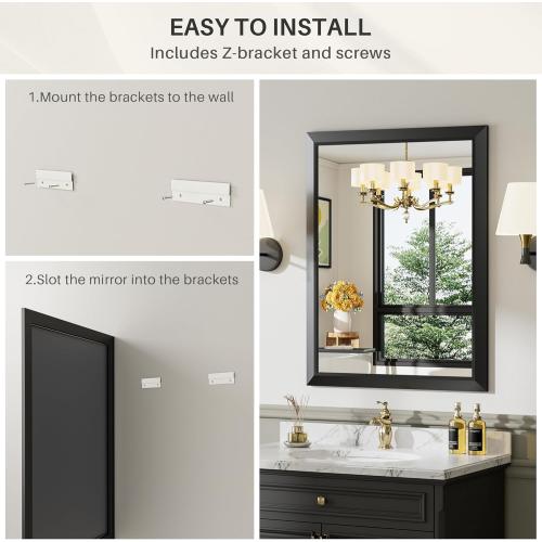 Size 22x30 Inch Color Black Bathroom Mirror for Wall, Thick Metal Framed Rectangle Mirrors for Over Sink, Bedroom, Living Room, Entryway, Anti-Rust, HD Tempered Glass