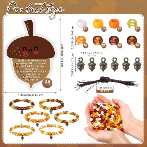 Tondiamo 36 Set Thanksgiving Bracelet Kit Fall Bracelet Crafts Kit Thanksgiving Acorns Shaped Beads and Card with Jute Twine for Jewelry Making Fall DIY Games Activities Prizes