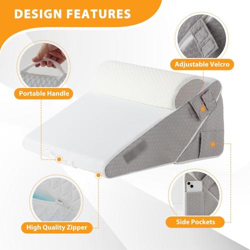 3PCS Wedge Pillow Set for After Surgery, Adjustable 9&12 Inch Bed Wedge Pillow for Sleeping, Incline Pillow Wedge for Headboard, Post Surgery, Acid Reflux, Neck&Back Support, White/Grey