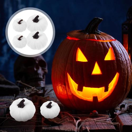 Artificial Foam Pumpkins Halloween Decoration Set, Colorful Wrapped Velvet Surface, White  Mixed Sizes, Seasonal Harvest Ornament for Home and Party Decor