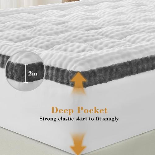 Cymula Queen Mattress Topper Fleece Bubble Pillow Top Mattress Pad Cover for Back Pain Faux Fur Extra Thick Mattress Protector Soft with Fluffy Down Alternative, 8-21 Deep Pocket, White