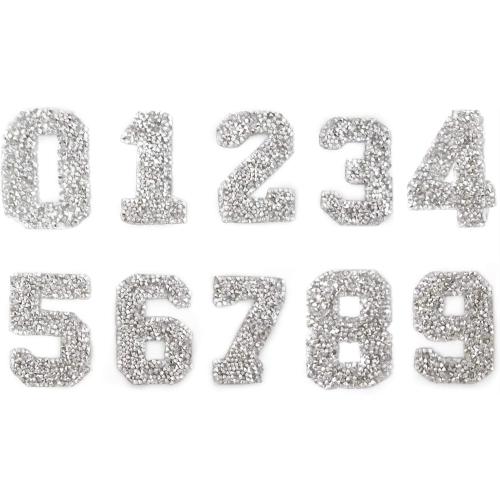8PCS Number 0-9 Rhinestone Patches Appliques Clothing Repair Decoration Patches for DIY Accessory