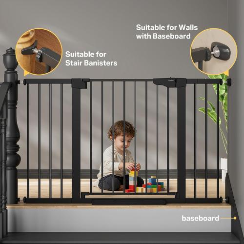 Cumbor 2 Pack 29.7-51.5 Extra Wide Baby Gate for Stairs, Easy Walk Through Dog Gates for Doorways, Pressure Mounted Pet Gate Indoor, Safety Auto-Close Child Gate for Kids with 4 Wall Cups, Black