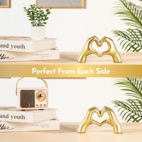 Gold Decor Living Room - Small Shelf Decor Aesthetic - Heart Hands Sculpture - Teen Girls Bedroom Knick Knacks - Cute Home Shelves Accent - Table Statue Love Decorations Gifts (Gold)
