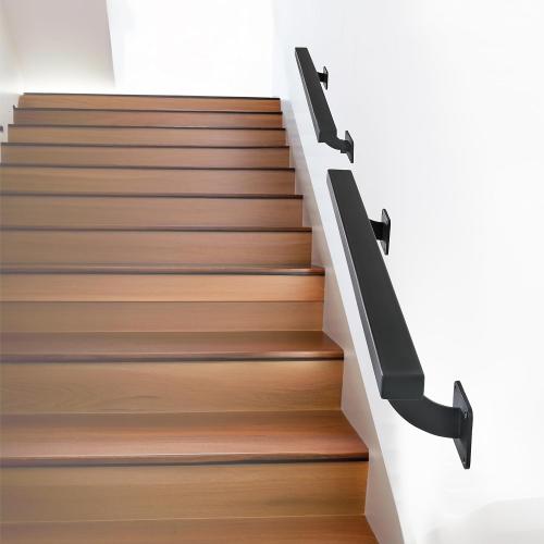2 FT Heavy Duty Black Metal Staircase Handrail Indoor Stair Railing - 24 Inch Wall Mount Iron Pipe Hand Rails for Indoor & Outdoor, Banister Steps Rail Safety Wall Grab Bar for Seniors