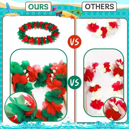 Christmas in July Leis Hawaiian Red and Green Tropical Leis Flower Necklace for Christmas July Party Decorations Masquerade Beach Wedding Themed Carnival Supplies