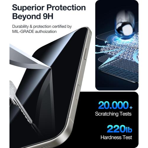 UltraGlass Top 9H  Glass for iPhone 16 Plus Privacy Screen Protector 2024 [No.1 Military Grade Shatterproof & 100% Anti Spy] Privacy Screen Tempered Glass [Longest Durable] 2 Pack