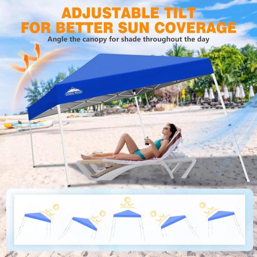 EAGLE PEAK 10x10 Slant Leg Pop Up Canopy Tent, Blue | PeakPush™ Center Lock, Easy 1 Person Setup Pop Up Tent, Portable Sports & Camping Shelter, 10x10 Base 8x8 Top, Carry Bag