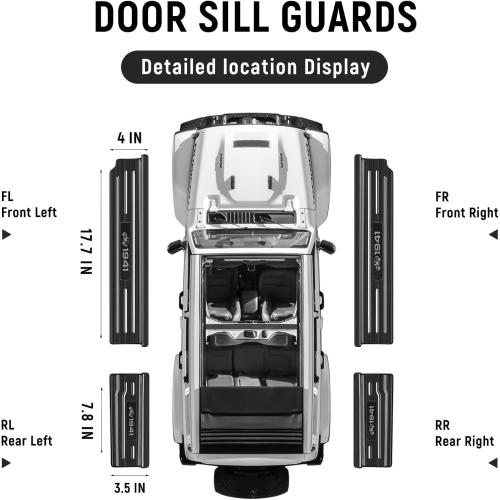 Color Black 4PCS Door Sill Protector for Jeep Wrangler JL JLU 2018-2025 2026 & Gladiator JT 2020-2025 2026 Accessories Stainless Steel Front and Rear Door Car Pedal Kick Protection (Black Brushed)
