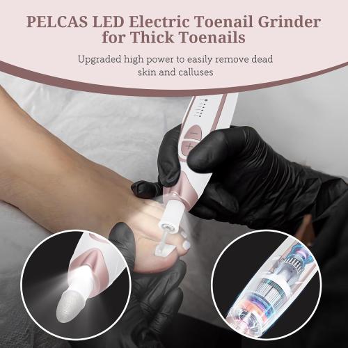 PELCAS Electric Nail File, 5 Speeds Nail Grinder for Thick Toenails, Cordless Nail Drill, Manicure and Pedicure Kit with LED Light, Toenail Grinder for Human, Thick Toenails, Natural & Acrylic Nails