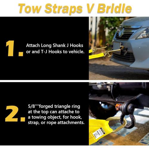 Tow Straps V Bridle, 3 x 36 Recovery V-Strap with 15 J Hooks and T-J Hooks, 5400LBS Recovery Bridle, Towing Strap with Hook for Wrecker, Rollback, Car Hauler