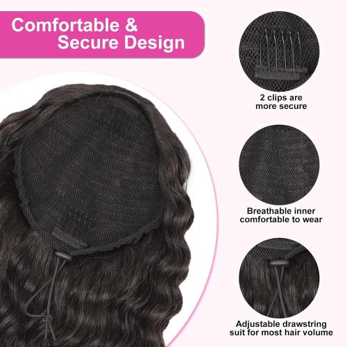 AISI BEAUTY Curly Ponytail Extension Drawstring Ponytail for Black Women 14 Inch Fake Ponytail Curly Synthetic Clip in Pony Tails Hair Extensions(Brown Black)