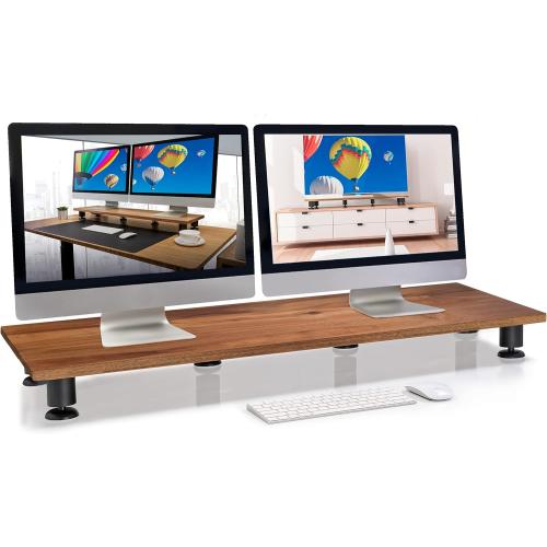Nordik Large Dual Monitor Riser for 2 - Premium Handmade Hardwood Acacia Computer - Laptop TV Stand with Storage for Desk Accessories - Organizer Television