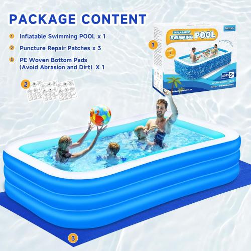 Nattork Inflatable Swimming Pool for Kids and Adults- 118 x 68 x 22 Family Full-Sized Blow Up Pools for kids -Thickened Durable Above Ground Swimming Pool Backyard Lawn, Indoor Outdoor Summer Party