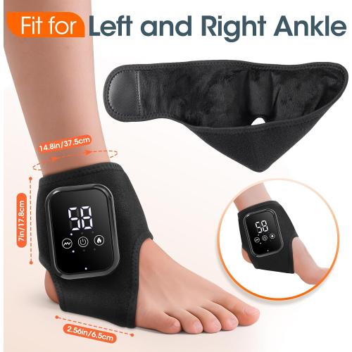 Ankle Heating Pad, Cordless Ankle Massager for Pain Relief, Heated Foot Brace Wrap with 3 Temperature Levels and 3 Vibration Modes for Men and Women, Auto Shut Off