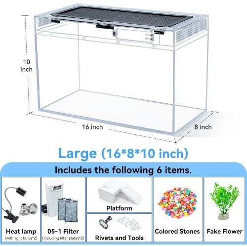 16x10x8 Inch Turtle Tank Kit A High-Definition Aquarium with Heating Lamp, Filter, Advanced Ventilation, High-Temperature Resistance, Complete Accessories for Turtle Habitat