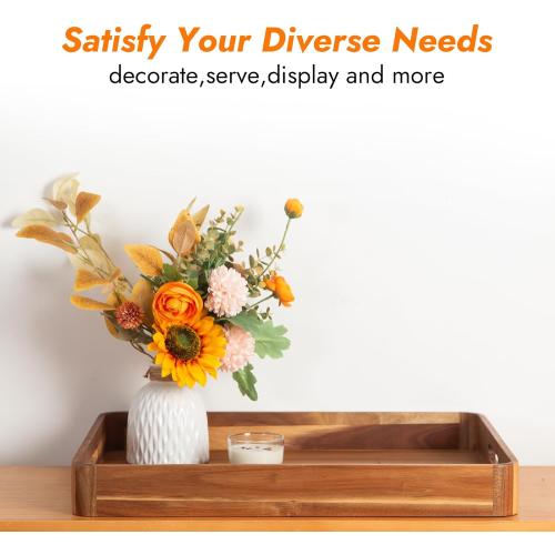 GinSent Large Ottoman Tray Wooden Serving Tray with Handles, Rectangle Big Wood Tray for Living Room Ottoman Coffee Table Counter Decor, Kitchen Versatile Tray for Food Breadfast Party Picnic
