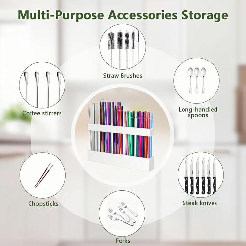 Transparent Acrylic Straw Holder, 9.5 Inch Adjustable Height Straw Storage Box, Wall-Mounted Cabinet Storage Rack, Kitchen Accessories