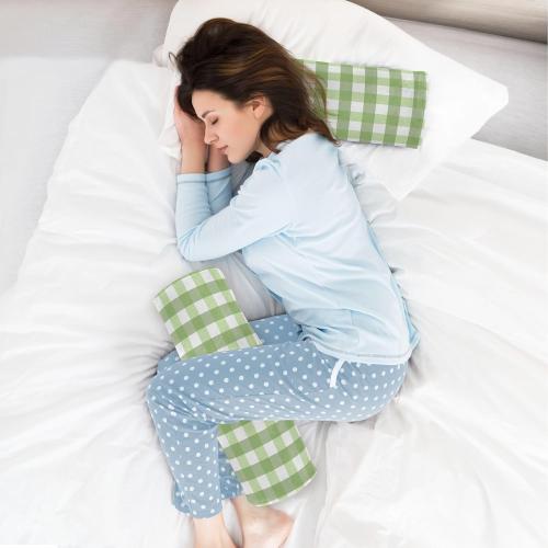 Green Stripes Plaid Neck Pillow Cervical Neck Roll Pillow with Removable Washable Cover Memory Foam Neck Pillows for Sleeping Support Cylinder Pillows for Bed Back Legs Yoga 5.5 x 17 inches