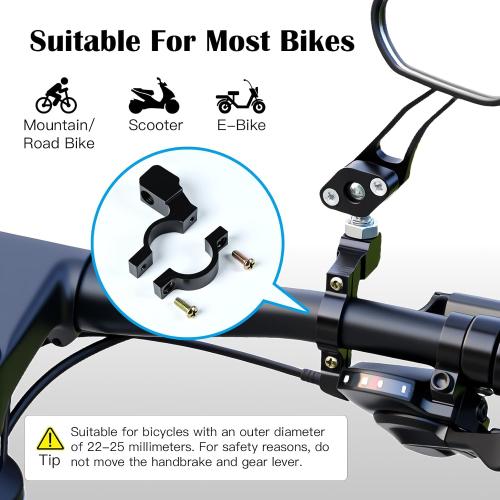 2 Pack Bike Mirrors, 360°Rotatable HD Wide Angle Rear View Mirror - Universal Handlebar Accessories for Mountain/Road Bike, Scooter, E-Bike (Black)