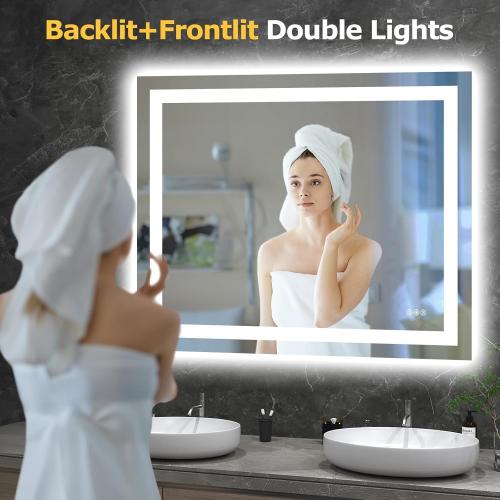 Hivone 40X32 LED Bathroom Mirror with Lights, Anti-Fog, Dimmable, Backlit   Front Lit, Smart Bathroom Vanity Mirror, Memory Function, Shatterproof, Tempered Glass (Horizontal/Vertical)