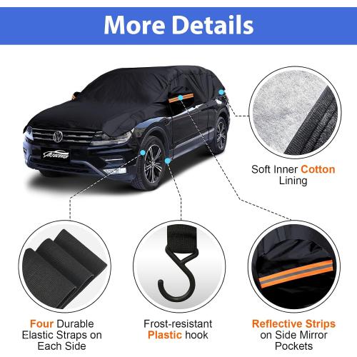 Half Car Cover Top, Hail Protector Car Cover with Cotton Liner, Sunroof & Windshield Cover for Ice and Snow, All Weather Vehicle Body Cover for Sun, Rain, Dust, Fit SUV M