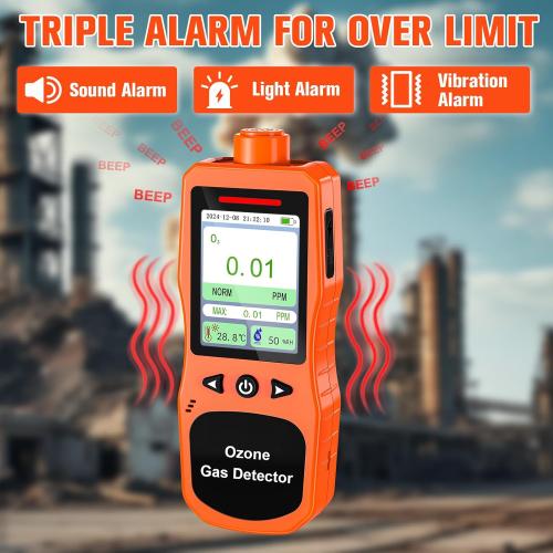 Portable Ozone Detector, 0-100 PPM Ozone Gas Monitor with 0.01 PPM High Resolution, 16H Long Battery Life, Ozone Meter with Alarm, O3 Air Quality Monitor with Temp & Humidity Tester, Orange