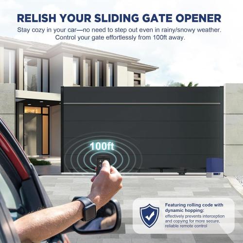 Automatic Sliding Gate Opener 1800lb with 370W Rack Drive Electric Gate Motor for Heavy Driveway Slide Gates with 2 Remote Controls, Infrared Sensor & Nylon Gear Rack