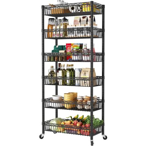 SINGAYE Shelf 6 Tier Wire Shelving Unit Adjustable Storage Shelves Big Basket Rack for Garage Kitchen Office Pantry Laundry Room Organizers13.5 D x 30 W x 65 H Black