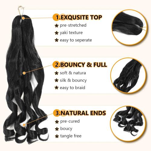 French Curl Braiding Hair 18 Inch 8 Packs Curly Braiding Hair 1B