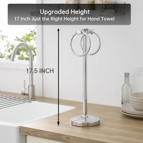 Hoimpro Hand Towel Holder Stand Bathroom Countertop Towel Bar Rack Chrome