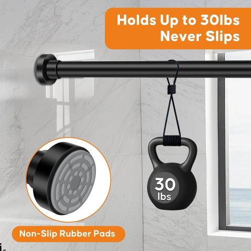 Shower Curtain Rod, 32-80 Inches Adjustable Spring Tension Curtain Rod, Stainless Steel Rust-Proof Shower Rod for Bathroom, No Drilling, Non-Slip, Black
