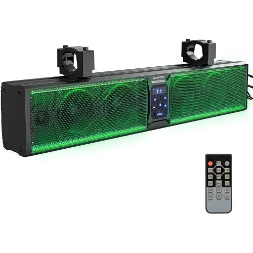 KEMIMOTO 6-Speaker Metal UTV Sound Bar, 25-inch IP65 Waterproof Golf Cart Sound Bar, ATV Speaker Bluetooth with RGB, SxS Soundbar Compatible with Polaris RZR Can-Am w/ 1.25 in - 2 in Roll Bar (no test)