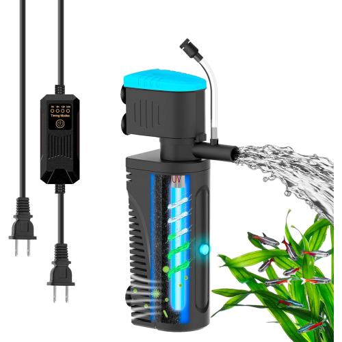 Aquarium Filter with U - V Clarifier for Green Water Cleaning | Fish Tank Filter to Remove Al-gae | Green Killing Machine | Aeration/Rainfall Mode | with Timer | Turtle Tank Filter (10-30Gal)