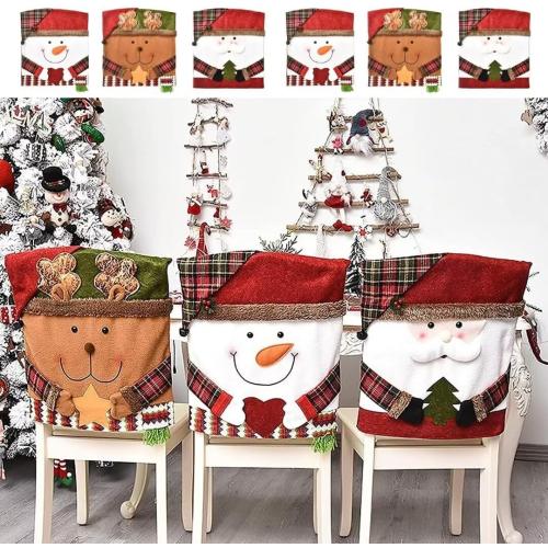 NBVKO Santa Claus Snowman Christmas Dining Room Chair Back Cover Set of 6, Removable Washable Chair Protector for Home, Restaurant,Christmas Dinner Chairs Cover Decoration