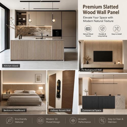 Acoustic Wood Panels for Wall,3D Flexible Fluted Sound Slat Panel,White Oak | Soundproof ,Absorbing,Noise Cancelling,94.5 x 23.6in