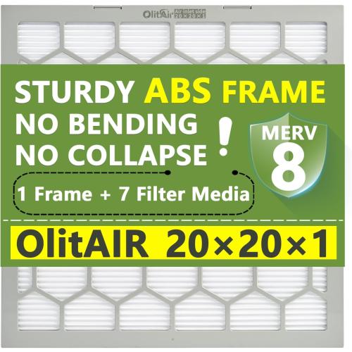 20x20x1 MERV 8 Air Filter,AC Furnace Air Filter,Reusable ABS Plastic Frame, 7 Pack Replaceable Filter Media (Actual Size: 19.61 x 19.61 x 0.78)