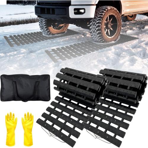 BASHIK Portable Recovery Traction Mat Tracks for Car/Truck in Mud, Snow, Ice，Sand Emergency Strong Grasping Strength Gloves and 1 Bag Attached（2 Pcs 47.5“ X 10.6”）