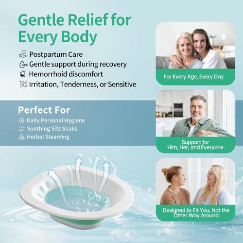 RUGUO Sitz Bath for Toilet Seat - Yoni Steam Seat - Sitz Bath for Hemorrhoids and Postpartum Care - Portable Bidet BPA Free - Foldable Basin for Epsom Salt Soak - Green