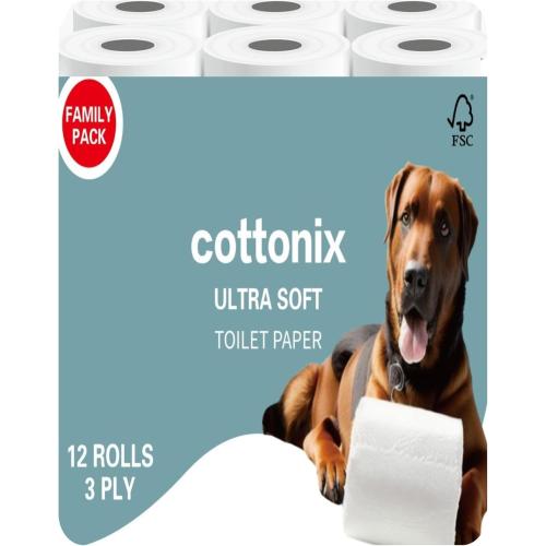Cottonix Ultra Soft 3-Ply Toilet Paper – 24 Rolls, 200 Sheets Each, Made with Natural Virgin Wood Pulp
