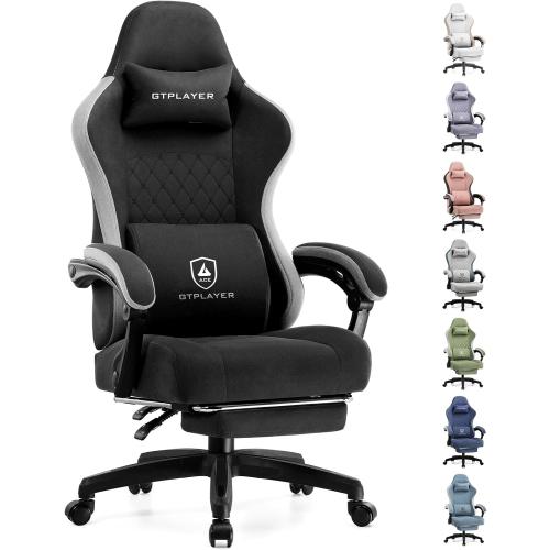 GTPLAYER Gaming Chair, Computer Office Chair with Pocket Spring Cushion, Linkage Armrests and Footrest, High Back Ergonomic Computer Chair with Lumbar Support Task Chair with Footrest(Black)
