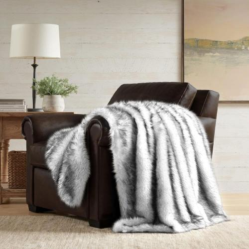 Hyde Lane Ultra Long Pile Faux Fur Throw Blanket, Luxury Fluffy with Black Tipped Blankets for Home Decor, Fuzzy Plush Animal Wolf Color Throws As a for Women, Direwolf, 60x80