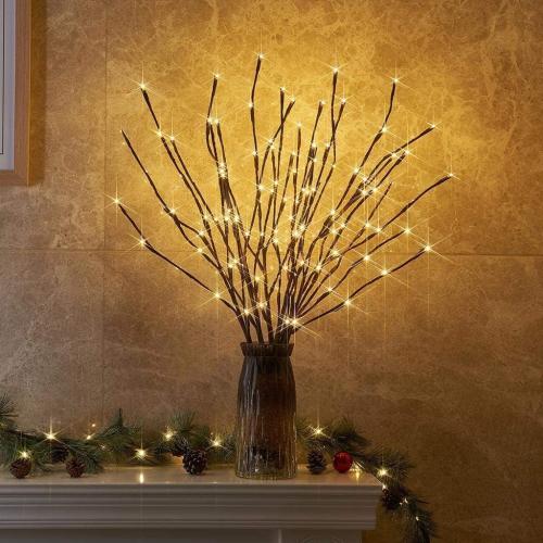 EAMBRITE 6PK Lighted Branches Brown Twig Stake with 120LED Warm White Lights, 30 Pathway Light for Outdoor and Indoor Use(Vase Excluded)