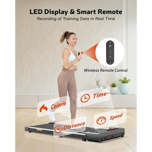Walking Pad Treadmill, Under Desk Treadmill for Home and Office with Remote Control, Portable 2.5 HP Walking Jogging Running Machine in LED Display