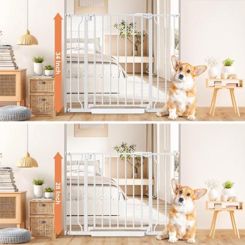 34 Tall Baby Gate No Drilling, Auto Close Dog Gate Indoor, White | for Doorways & Stairs, Pressure Mounted 29-40 Wide Pet Gate, Easy Walk Through Stair Gate for Baby & Pet Stroller Friendly
