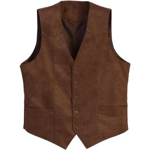 Size/m  color brown Men's V-Neck Suede Leather Vest Casual Western Cowboy Waistcoat