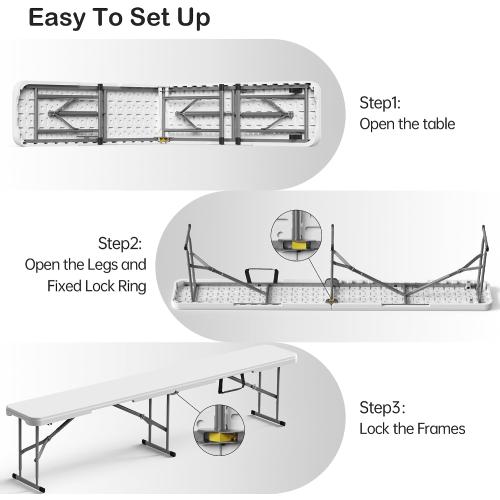 VSOAEIL 6 Foot Folding Bench, Portable Plastic Folding Bench Seat, Foldable Seat for Indoor Outdoor Picnic Camping Dining, Soccer Garden Multipurpose Entertaining Activities, White, 2 Pack