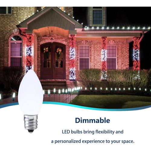 C7 Cool White LED Bulbs Dimmable Christmas Lights, 25 Pack, 0.72W Indoor/Outdoor, Waterproof, Night Light, E12 Base, IP65