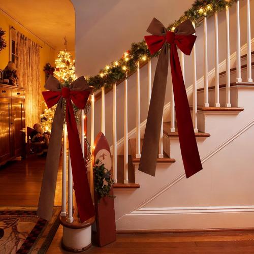 2Pcs Large Christmas Velvet Burgundy Bows13'' x 45''Christmas Front Door Bows with Long Tail Ribbon Xmas Tree Topper Holiday Wreaths Decor Stair Garland for Mantel Fireplace Porch